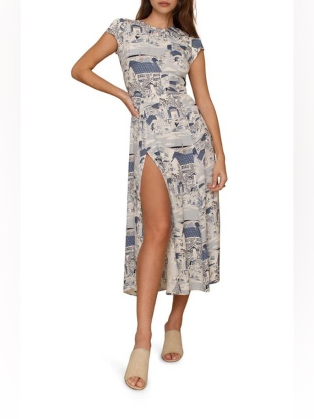 Reformation Gavin Midi Dress Blue White Cutout Slit Size 10 Europe Vacation